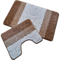 oKu-Tex dizaino neslystantis vonios kilimėlis 2 neslystančių ir plaunamų vonios kilimėlių rinkinys 60 x 100 cm, skirtas vonios kambariui Tualeto kilimėlis su išpjova 50 x 60 cm dryžuotas rudas baltas rožinis gėlių