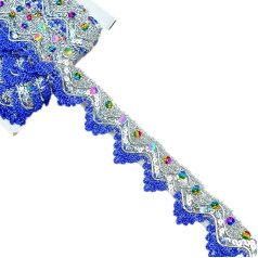 3,8 cm x 9 m trikampis nėrinių apdaila su Sequins, Siuvimo apdaila siuvimo dekoratyvinės juostos blizgus Sequin juostelės Appliqué spalvinga Sequins apdaila Belly Dance diržas suknelė suknelė plaukų aksesuarai, tamsiai mėlyna + sidabro