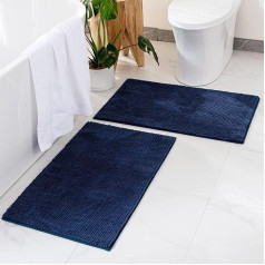 MIULEE Kilimėlis voniai 60 x 90 cm 2 komplektų rinkinys Chenille Kilimėlis voniai Vonios kilimėlis Neslystantis plaunamas dušo kilimėlis Vonios kilimėlis Dušo kilimėlis Grindų kilimėlis Vonios kambarys Svetainė Miegamasis Tamsiai mėlyna