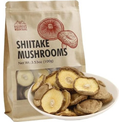 VIGOROUS MOUNTAINS Džiovinti šitake grybai maistui 100 g, gryno aromato plonos kepurėlės grybai be kotelio, greitai rehidratuojami, minkštos tekstūros Xiangxin Shiitake