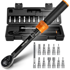 TOOLMAYS Momentinis raktas Dviračių ir motociklų 1/4 colio 2-20 Nm dinamometrinių veržliarakčių rinkinys, 72 dantų apverčiamasis reketas, dinamometrinis raktas su šešiakampiais lizdais ir 
