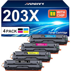 NOGIVY 203X 203A Toneris suderinamas su HP 203X 203A CF540X, skirtas Color Laserjet Pro MFP M281fdw M281fdn M280nw M281cdw M254dw M254nw M254dn CF541X CF542X CF543X (juoda, žydra, 4 pakuotės )