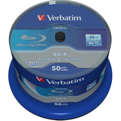 Verbatim 1x 50 BD-R Blu-Ray 25Gb 6X greičio DataLife be ID Cakebox