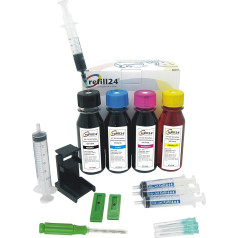 refill24 Užpildų rinkinys: Papildomas rašalas 400 ml, suderinamas su Canon PG-540 CL-541, PG540 CL541 XL juodos ir spalvotos spalvos spausdintuvų kasetėmis + priedai + instrukcija (lietuvių kalba negarantuojama)