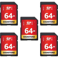 Gigastone 64GB SDXC atminties kortelė 5 pakuotės UHS-I U1 10 klasės iki 80MB/s, skirta 