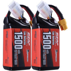 SUNPADOW 2 pakuotės 4S 14,8 V Lipo baterijos 1500 mAh 120C minkšta pakuotė su XT60 kištuku, skirta RC FPV sraigtasparniui, lėktuvui, dronui, kvadrokopteriui, lenktynių hobiui
