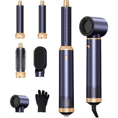 Plaukų kirpimo mašinėlė 5 in 1, 30 mm oro garbanojimo įrenginys, be užrakto, 1000 W šiluminė srovė, 3 temperatūros ir vėjo stiprumas, Rundbürstenföhn zum Trocknen, Locken und Straighthen der Haare-Blau