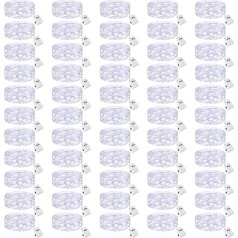 btfarm 50 vienetų/3 režimai LED pasakų žibintai baterija maža, 2 m 20 LED pasakų žibintai su akumuliatoriumi, mini pasakų žibintai su akumuliatoriumi, skirti vakarėliams, Kalėdoms, pasidaryk pats, vestuvėms, vidaus apdailai (vėsiai balta)