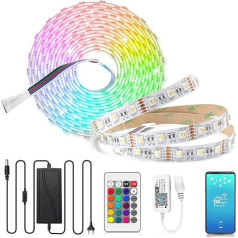 Arotelicht 5 m LED juosta RGBW 12 V LED juosta Dimmable Warm White 4-in-1 Colour Changing Fairy Lights rgbww Šviesos juosta su WiFi nuotolinio valdymo pultu ir maitinimo šaltiniu, 5050 SMD Dimmable for Indoor