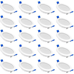 AufuN LED įleidžiamas prožektorius, plokščias 230 V, 5 W, LED prožektoriai, 450 lm, įleidžiami šviestuvai, lubų prožektorius IP21, skirtas svetainei, miegamajam, prieškambariui, 20 vnt., šiltai baltas 2700-3200K (A tipas)