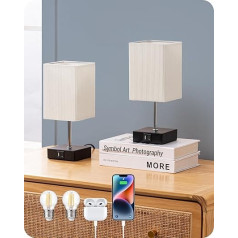 EDISHINE LED naktinis šviestuvas Touch Dimmable 2 stalinių šviestuvų rinkinys Modernus mažas šviestuvas su įkrovimo funkcija 2 USB prievadai Dekoratyvinis miegamasis Gyvenamasis kambarys Palangė Dovanų plisuotas