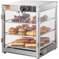 VEVOR 3 pakopų komercinė maisto šildyklė, 800 W maisto šildyklė su šviesa, skirta maisto pateikimui pagerinti, 30-85 °C temperatūros reguliavimas, 90 l talpos, skirta mėsainiams, picoms, duonai, keptai vištienai