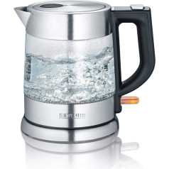 Elektrinis virdulys stiklinis plienas, 1 l talpa, uždengtas kaitinimo elementas, filtras nuo kalcio, bandomoji lemputė, galia 2200 W wk3468