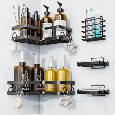 Gerlion 5 pakuotės dušo kabina Self Adhesive Shower Organizer for Bathroom Storage Vonios lentynos organizatorius Nėra gręžimo Didelės talpos nerūdijančio plieno nerūdijančio plieno vonios kambario organizatorius