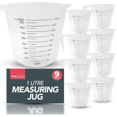 9 vnt. plastikinių matavimo taurių, 1 litras, plastikinės matavimo taurės, skirtos virtuvei ir kepimui, plastikiniai ąsočiai, 1 litras, plastikinis ąsotis su matavimo skale ir lengvu pilstymu, matavimo taurė, plastikinė su SOL
