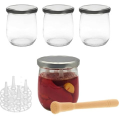 Fermentacijos pradžiamokslio rinkinys: 4 fermentacijos indeliai 415 ml su dangteliu (be PVC), Fermetiergitter, grūstuvė + etiketės