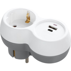 2P+Z, USB-A+C, schuko daliklis, baltai pilkas