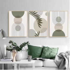 PWAAHDC Šiuolaikiniai paveikslėliai Svetainės plakatų rinkinys 40 x 50 cm Portreto formatas - Boho Abstract Green Plants Canvas Pictures - 3 paveikslėlių rinkinys - Sienų paveikslėliai miegamajam be rėmelio