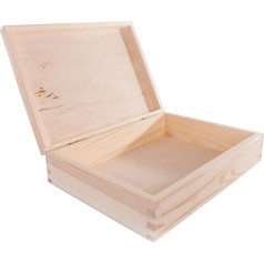 Stačiakampė medinė dėžutė su dangčiu | 26,5 x 19 x 6,5 cm | Nedažyta ir neapdorota paprasta dekoratyvinė pušis, skirta amatams dekupažui | Juvelyrinių dirbinių atminties dėžutė saugojimo dėžutė