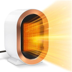Ventiliatorinis šildytuvas, taupantis energiją, 1200 W, nešiojamas PTC keraminis šildytuvas, elektrinis, taupantis energiją, tylus, su 2 šildymo režimais, 3 s greitasis šildymas, mažas ekonomiškas ventiliatorinis šildytuvas biurui, miegamajam, 