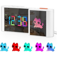 SZELAM žadintuvas, mielas animacinis laikrodis lovai, 7,2 colio veidrodinis laikrodis, 11 spalvų skaitmeninis, 10 spalvų RGB animacinis laikrodis, savaitės ekranas, automatinis užtemdymas, du žadintuvai, USB jungtis, 5 garsumo lygiai,