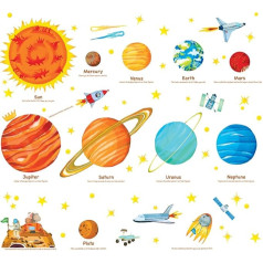 DECOWALL BS-1501N Saulės sistemos planetų sienų lipdukas Kosmoso sienų lipdukas Kosmoso sienų lipdukas Sienų dekoracijos miegamajam, vaikų kambariui, kūdikių kambariui (didelis)
