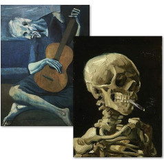 Pablo Picasso Van Gogh Skeletas ir senas gitaristas Laminuotas plakatas Spausdinti 18 x 24 colių (45,7 x 61 cm) Pakuotė iš 2
