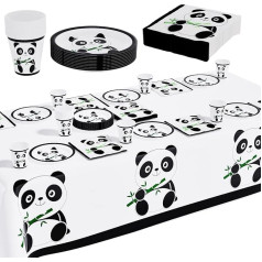 Panda vakarėlio indai, 61 vienetų Panda staltiesė, Panda gimtadienio vakarėlio reikmenys, Panda lėkštės ir puodeliai Panda teminių gimtadienio vakarėlių dekoracijoms, 20 svečių
