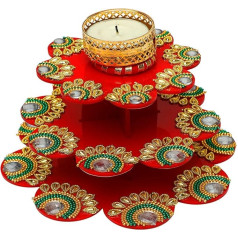 Dizaineris Raudonos grindys Rangoli su arbatos žvakės laikiklis stovas Dekoratyvinis Tealight T šviesos festivalio grindų dekoracijos dekoracijos Apšvietimo priedai Vestuvių namų dekoras (be vaško)