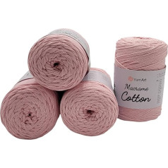 1000 g YarnArt Macrame medvilniniai siūlai, 4 x 250 g, iš viso 1000 m bėgimo ilgio, nėrimo siūlai, makrame virvelės siūlai (rožinė 762)