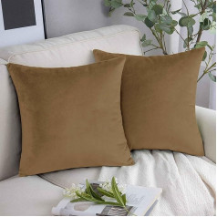 YORKSHIRE BEDDING pagalvėlių užvalkalai - sutrintas aksomas kvadratinių pagalvių užvalkalai - dekoratyvinis minkštas mesti pagalvių užvalkalas sofai sofai miegamajam su nematomu užtrauktuku (rudas, 18x18 colių (paprastas))