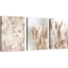 3 dalių modernus smėlio spalvos Pampas Grass paveikslų rinkinys, estetinis Boho sienų dekoravimas Sienų paveikslai su rėmu, modernus paveikslas ant drobės Sienų menas Menas Spausdinti dekoracijos gyvenamasis kambarys, miegamasis, virtuvė, valgoma