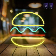 AYYDS Hamburgeris Neoniniai žibintai LED neono ženklas, USB neono šviesos sieniniai žibintai, skirti miegamajam, vaikų kambariui, barui, Kalėdoms, gimtadienio šventei