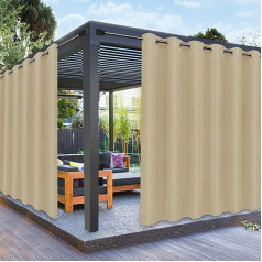 PureFit Lauko užuolaidos terasai Vandeniui atsparios oro sąlygoms, atsparios UV spinduliams ir išblukimui Lauko užuolaidos pavėsinei verandai Pergola Apsauga nuo saulės 100x96 colių 1 panelė Smėlio spalvos
