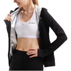 HOTSUIT prakaito kostiumas Moteriškas pirties kostiumas Moteriška kompresinė pirties striukė su užtrauktuku ir nykščių skylėmis moterims, skirta moterims, fitnesui, svorio metimui, kūno formavimui, juoda (S-5XL), juoda striukė