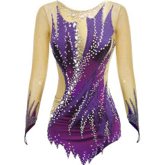 Hynyjxjy Ritminė gimnastika Leotards Dailusis čiuožimas Konkurso sijonas mergaitėms Rankų darbo meninės gimnastikos kostiumas Dailusis čiuožimas drabužiai su blizgiais akmenimis