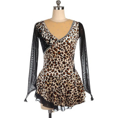 YDHTIZ mergaičių dailiojo čiuožimo varžybų kostiumas Velvet Leopard Print ilgomis rankovėmis Rhinestone baleto šokis Sparkly Tutu suknelė Konkurencijos mokymas Sportinis Moteris