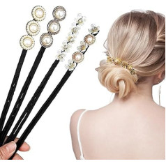 Pakuotė iš 4 Pearl Flower Hair Bun Maker Moterų Doughnut Hair Bun Maker Plaukų smeigtukas Plaukų Bun Maker Plaukų laikiklis Plaukų stilizavimo įrankis Plaukų Bun Maker rinkinys vaikams mergaitėms moterims