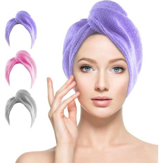 CONBELLA mikropluošto plaukų turbanas moterims 10 x 26 colių Super absorbuojantis greitai džiūstantis plaukų turbanas garbanotiems ilgiems storiems plaukams džiovinti 3 pakuotės