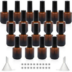 Agidea 20 x 15 ml gintariniai tušti nagų lako buteliukai Tušti tamsaus stiklo pakartotinai užpildomi nagų lako buteliukai su šepetėliu, maišymo rutuliukais ir piltuvėliais