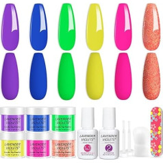 Levandų violetiniai 6 spalvos Dip Powder System Neon Hot Colour Prancūzų nagų dailės manikiūras Panardinimo milteliai Nagų pudra 2 in 1 Pagrindo ir viršutinio sluoksnio aktyvatorius Nagų failas M205