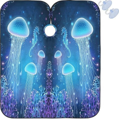 visesunny Kirpyklos apsiaustas Magic Glowing Blue Jellyfish Poliesterio kirpimo salono apsiaustas Antistatinis kirpimo skutimosi audinys Barzdos skutimosi šliaužtinukas Kirpyklos apsiaustas