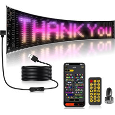 YAYZA! Daugiafunkcinis LED slinkties šriftas, RGB programuojamas lankstus LED matricos ekrano skydelis, 595 x 120 mm LED ekrano skydelis, skirtas vakarėliams, parduotuvėms, reklaminėms lentoms, automobiliams, sunkvežimiams