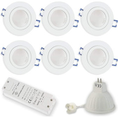 6x LED įleidžiami taškiniai šviestuvai balti apvalūs 7 W šiltos baltos spalvos 12 V MR16, tinkantys vonios kambariui lauke IP44-60-70 mm skylės apvalus taškas