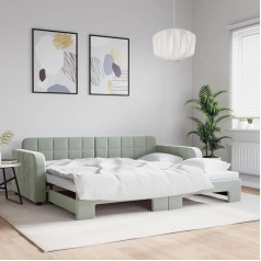 Lapooh Dienos lova išskleidžiama šviesiai pilka 90 x 200 cm aksominė sofa lova Dienos lova sofa lova sofa lova sofa lova Jaunimo lova lovos rėmas lova kušetė