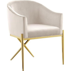 Meridian Furniture 763Cream-C Xavier kolekcijos moderni aksominė minkšta valgomojo kėdė su tvirtomis X formos plieninėmis kojomis, 64,8 x 62,2 x 80 cm, kreminės spalvos