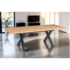 ‎Sam SAM valgomojo stalas 180 x 90 cm paukštis, ąžuolinis MDF stalviršis, išskleidžiamas stalas, šveicariškas kraštas, X formos stalo kojos, ištraukiamas drugelis (2 x 40 cm plokštės), išskleidžiamas valgomojo stalas iki 260 cm