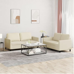 LAPOOH 3201751 2 dalių sofos komplektas su pagalvėle Kreminė dirbtinė oda, poilsio sofa, sofos ir kušetės, poilsio sofa, sofa svetainei, sofa su