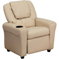 Flash Furniture Šiuolaikinis vaikiškas gulimas fotelis su puodelio laikikliu ir atlošu galvai, medžio smėlio spalvos vinilas, 60,96 x 48,26 x 48,26 cm