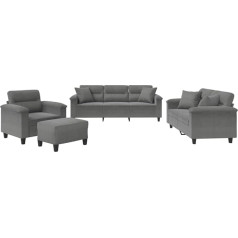 Vidaxl Sofos komplektas 4 dalių fotelis Kanapė su pagalvėle Kojinė sofa Svetainės sofa su porankiais Sofos komplektas Dizainerių sofos sėdimieji baldai Minkšti baldai Tamsiai pilkas mikropluošto audinys